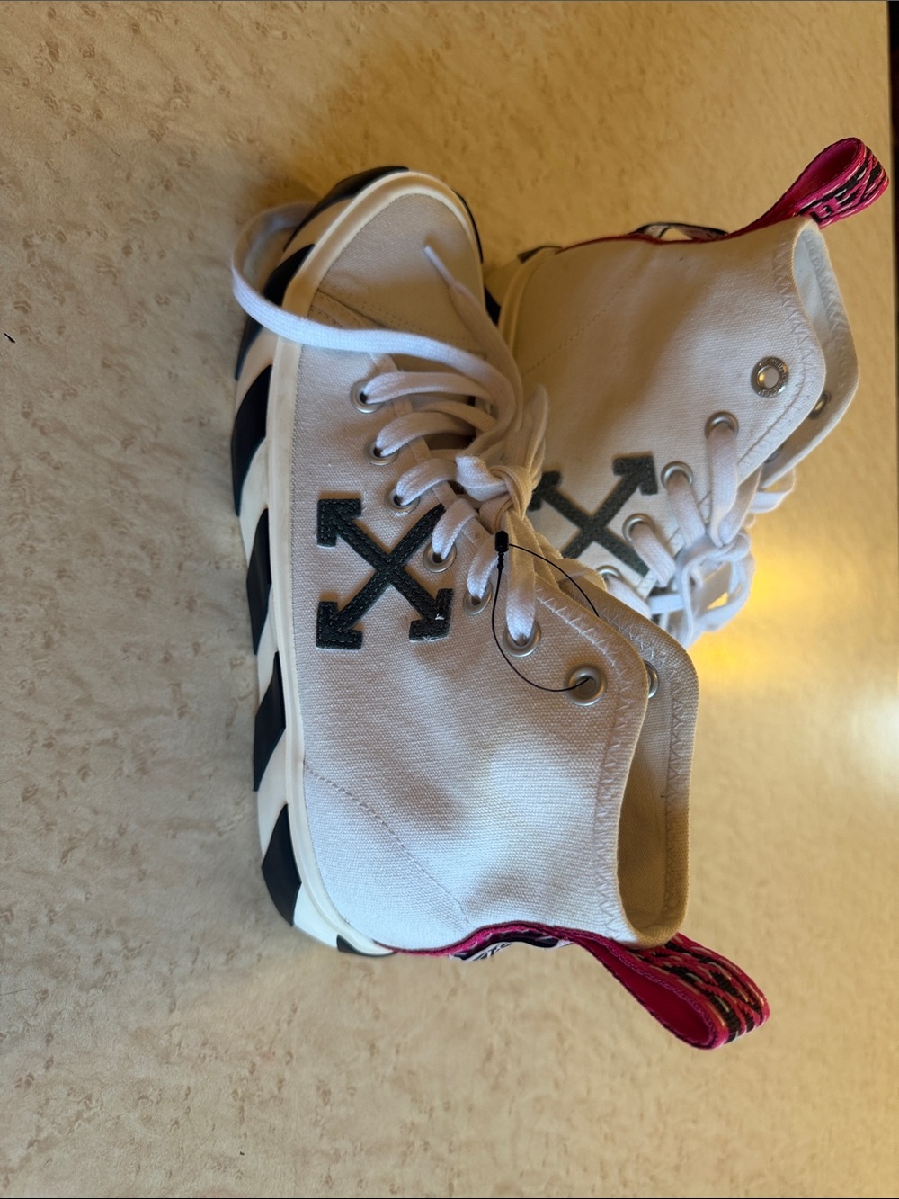Off-White Kids High-Top Sneakers in White, Black & Pink